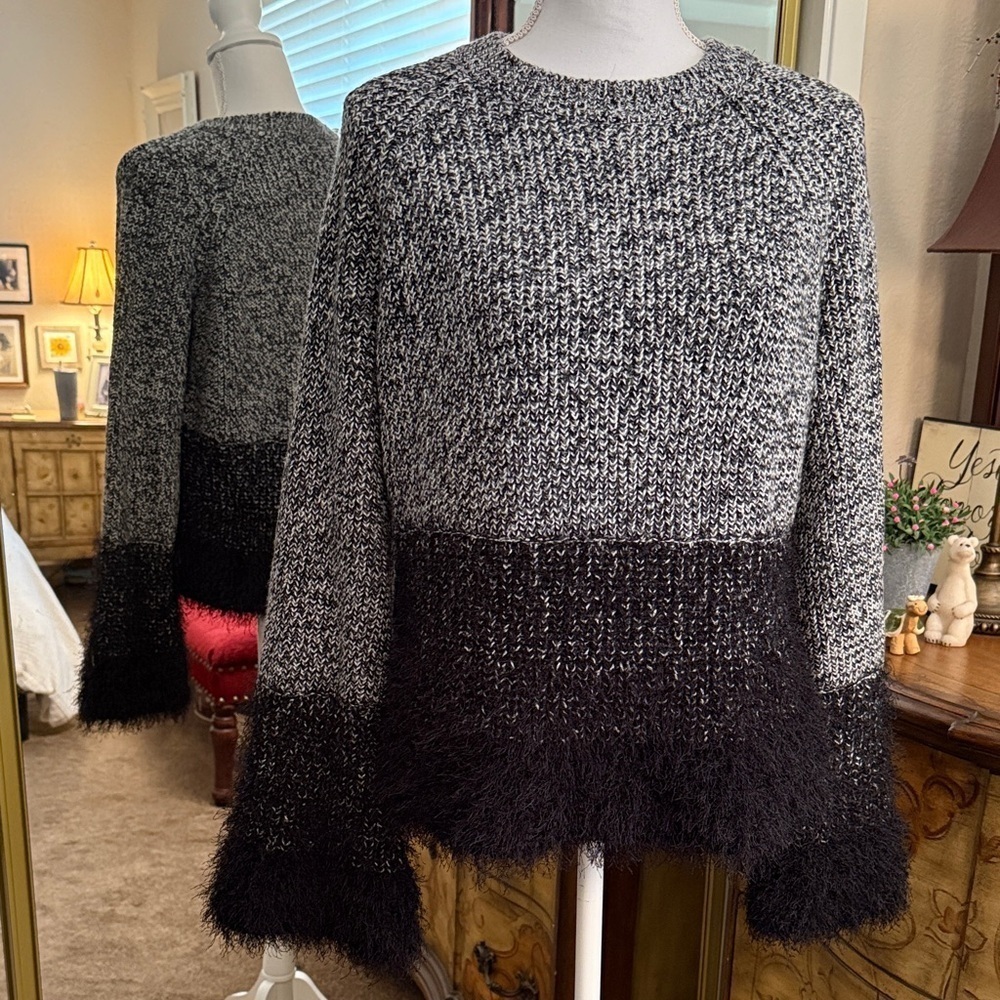 Fun Black and Gray Sweater with Eyelash Detailed Sleeves and Lower Sweater